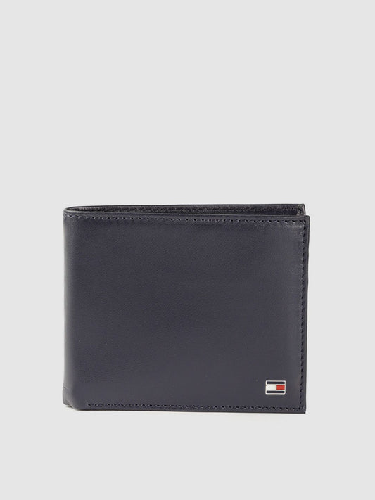 Tommy Hilfiger Men Navy Blue Solid Leather Two Fold Wallet
