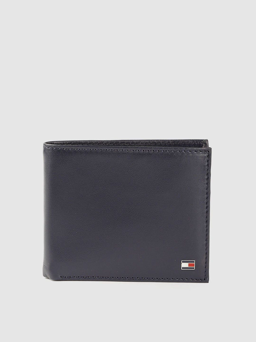 Tommy Hilfiger Men Navy Blue Solid Leather Two Fold Wallet