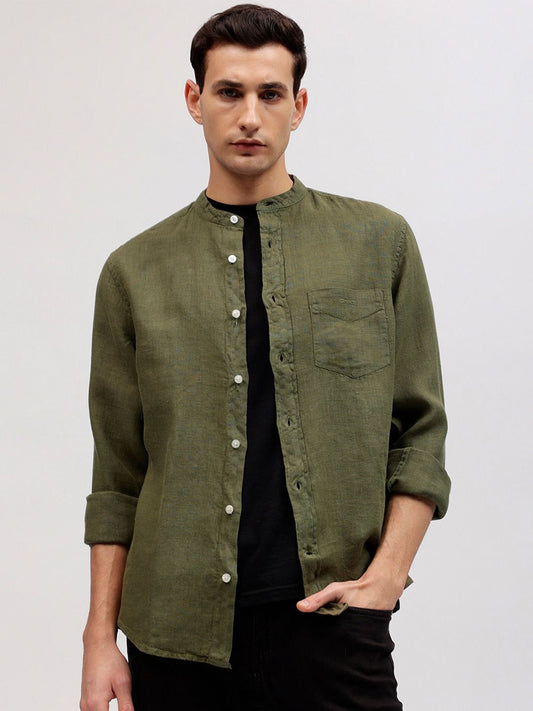 GANT Solid Band Collar Regular Fit Shirt