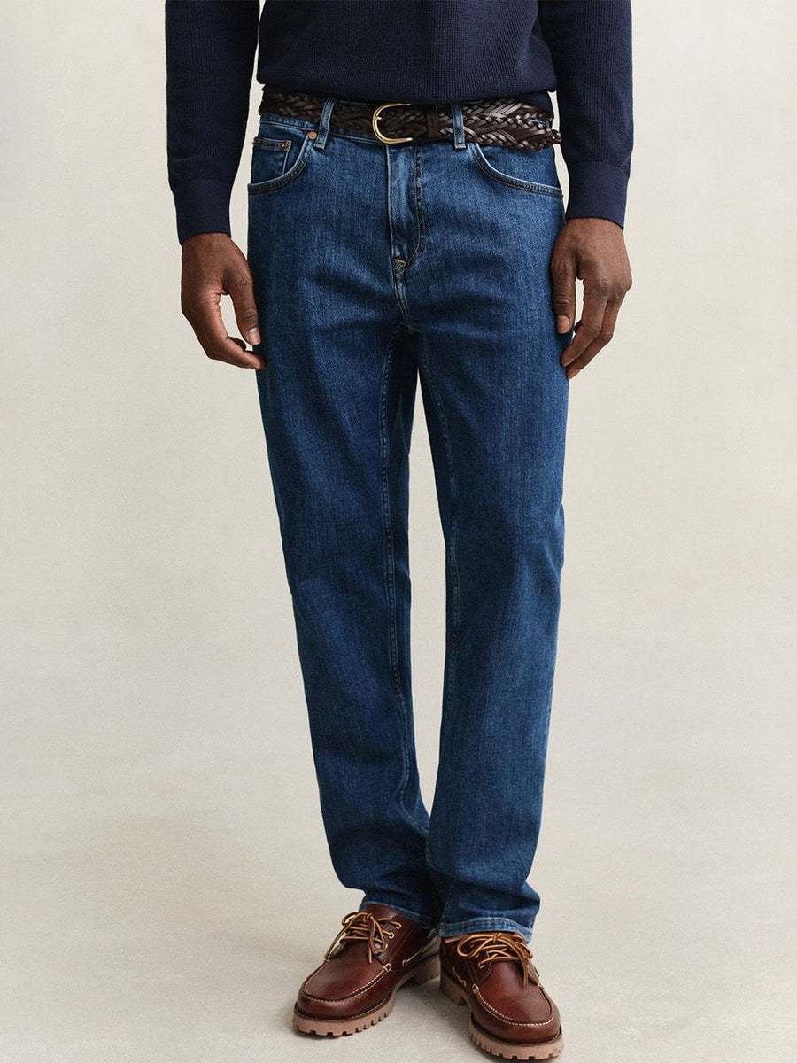 Gant Men Blue Solid Stretchable Regular Fit Jeans