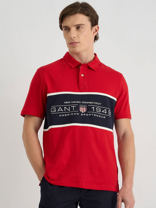 GANT Men Colourblock Embroidered Polo Collar Cotton T-shirt