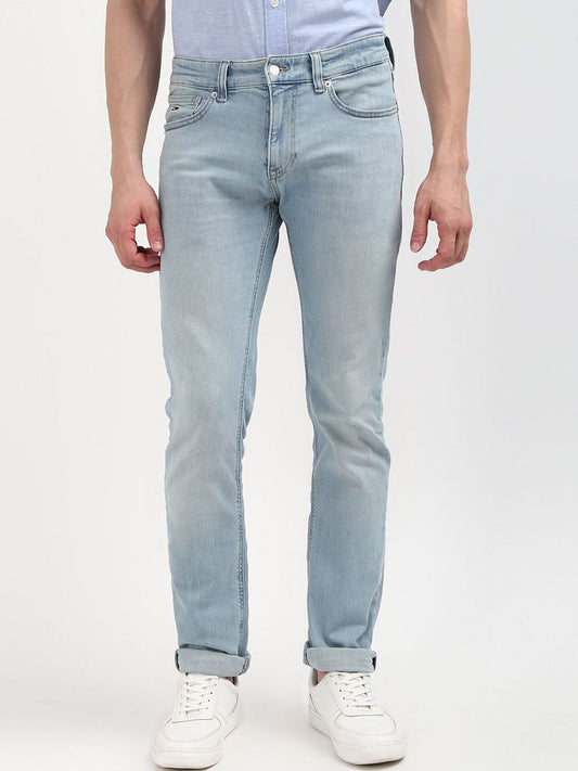 Tommy Hilfiger Men Slim Fit Mid-Rise Low Distress Heavy Fade Cotton Stretchable Jeans