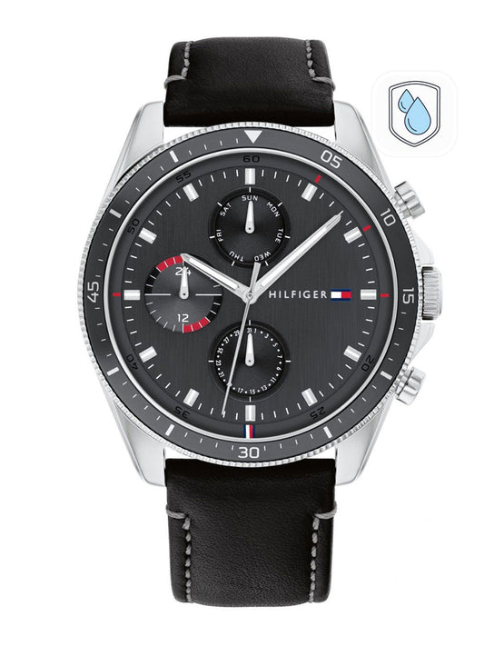 Tommy Hilfiger Men Grey Dial & Black Leather Straps Analogue Watch TH1791838W