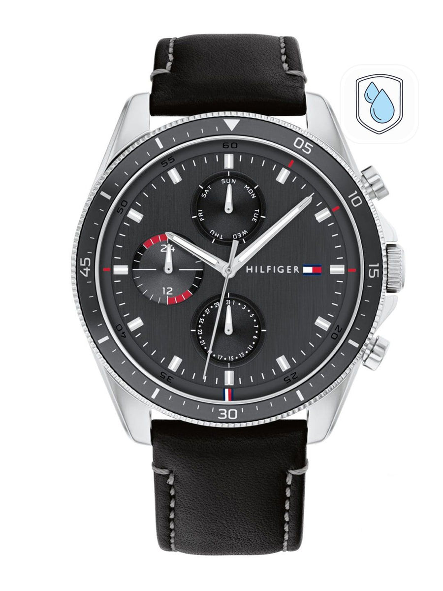 Tommy Hilfiger Men Grey Dial & Black Leather Straps Analogue Watch TH1791838W