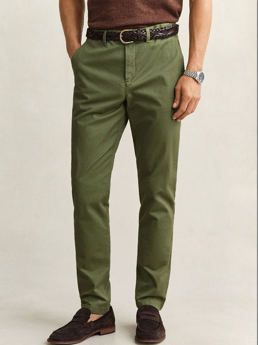 Gant Men Green Solid Stretchable Slim Fit Trouser