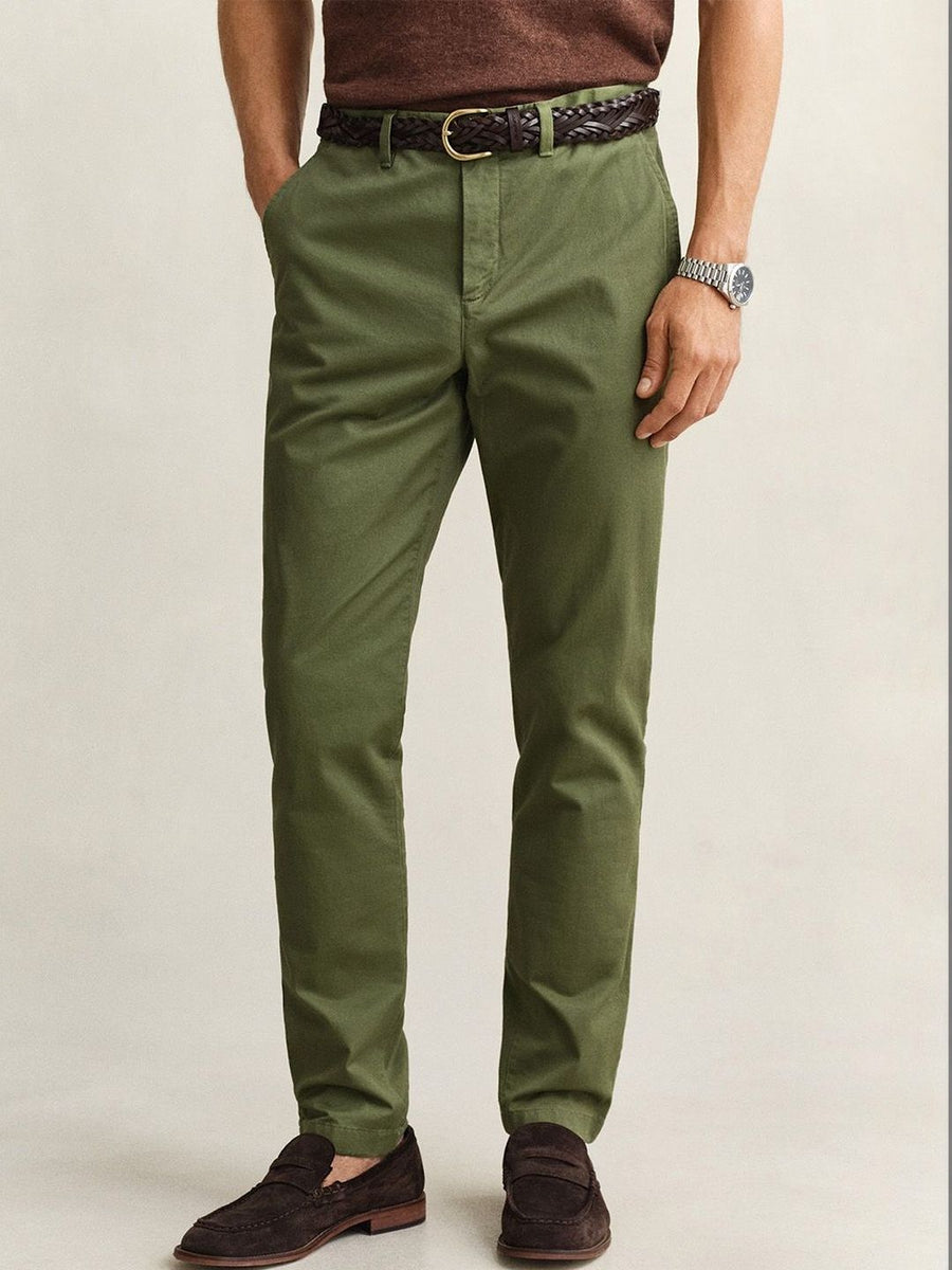 Gant Men Green Solid Stretchable Slim Fit Trouser