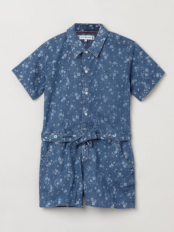 Tommy Hilfiger Girls Printed Shirt Collar Basic Jumpsuit
