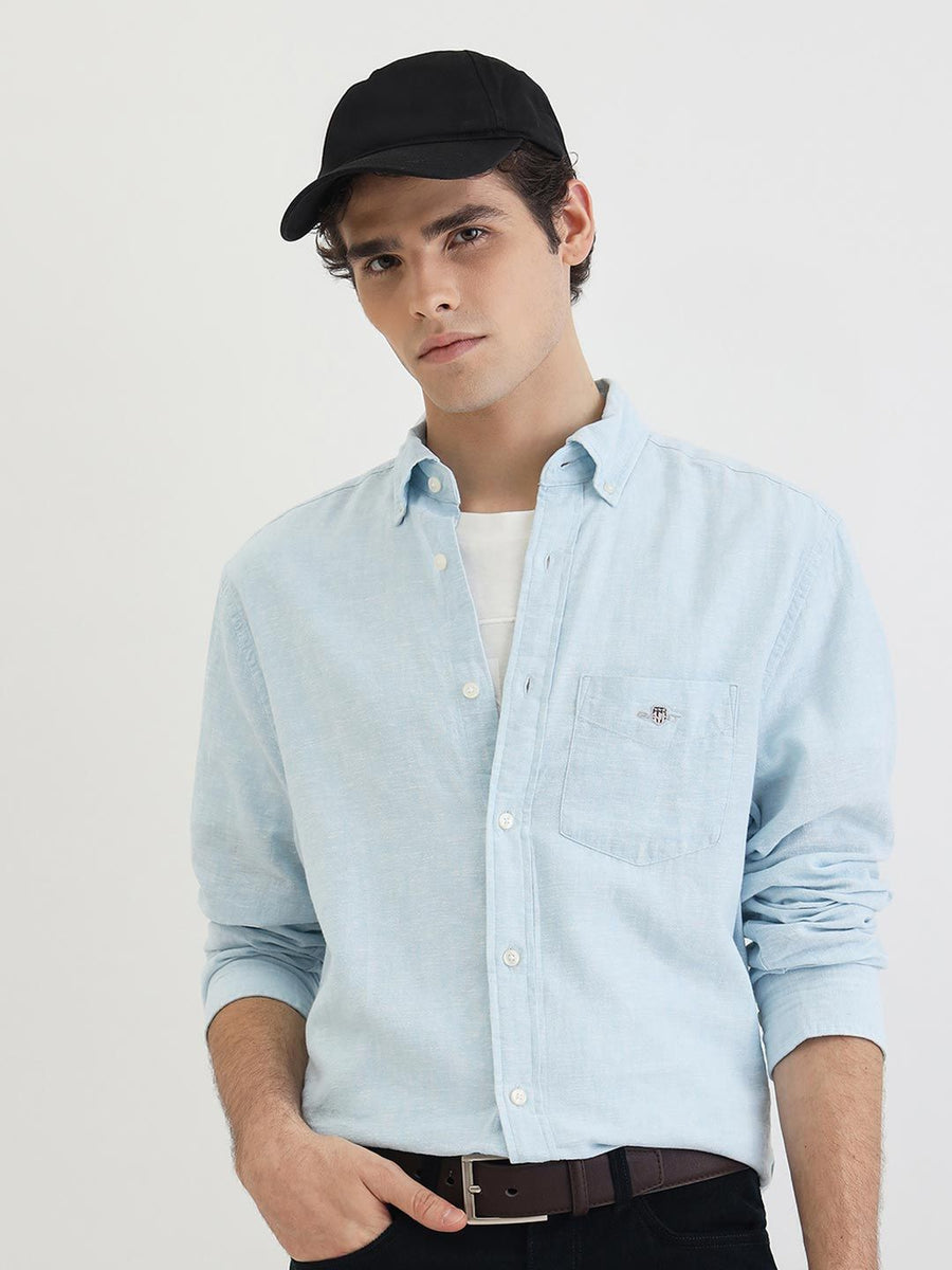 GANT Men Button-Down Collar Cotton Linen Casual Shirt