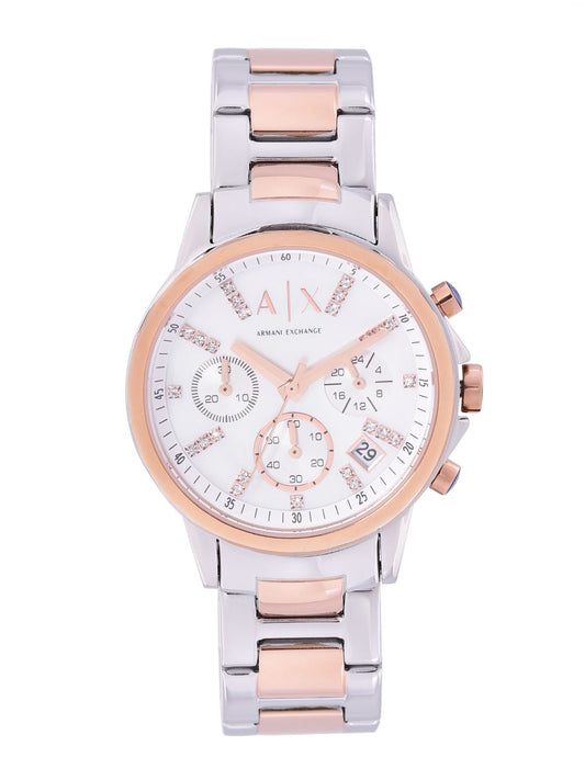 Armani Exchange Women White Embellished Dial Bracelet Style Straps Analogue Watch AX4331