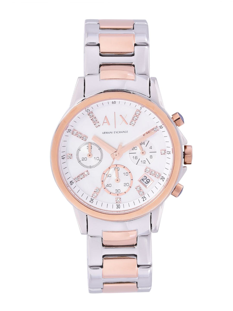 Armani Exchange Women White Embellished Dial Bracelet Style Straps Analogue Watch AX4331