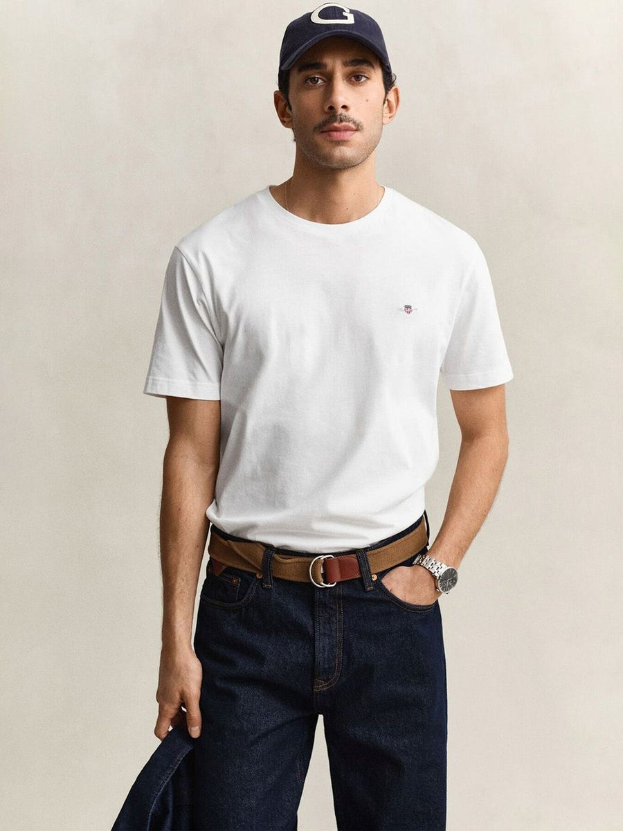 Gant Men White Solid Regular Fit Shield T-Shirt