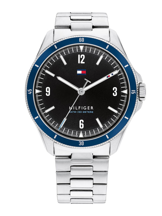 Tommy Hilfiger Black Dial & Silver Toned Stainless Steel Bracelet Style Watch TH1791901W
