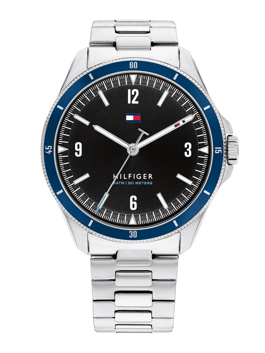 Tommy Hilfiger Black Dial & Silver Toned Stainless Steel Bracelet Style Watch TH1791901W