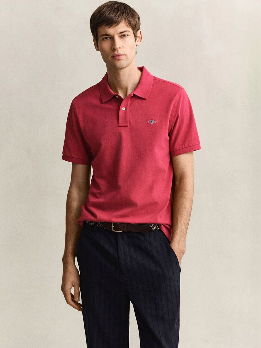 Gant Men Red Solid Regular Fit Shield Pique Polo T-Shirt
