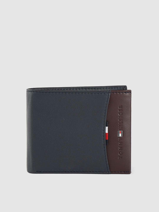 Tommy Hilfiger Men Navy Blue Leather Solid Two Fold Wallet