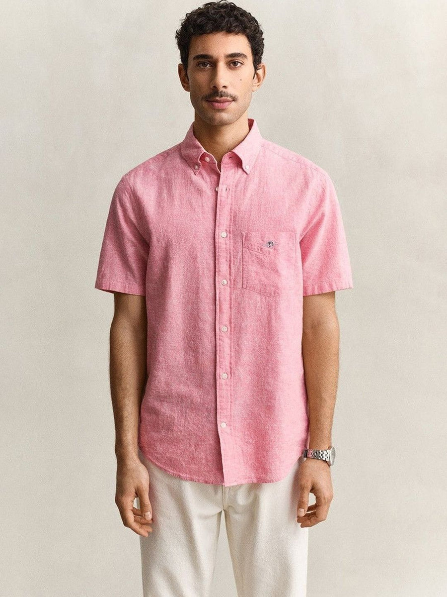 Gant Men Pink Solid Regular Fit Cotton Linen Shirt