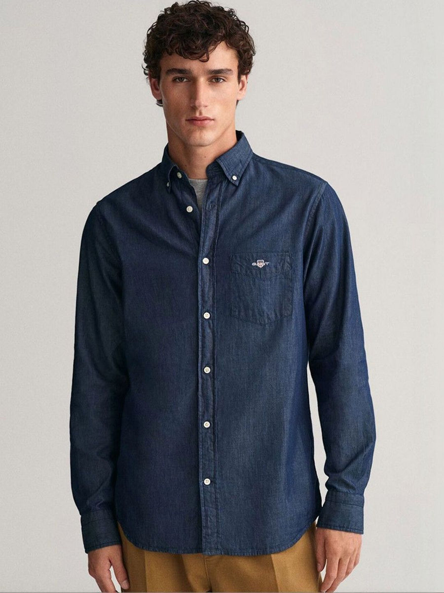 GANT Men Button-Down Collar Solid Cotton Casual Shirt