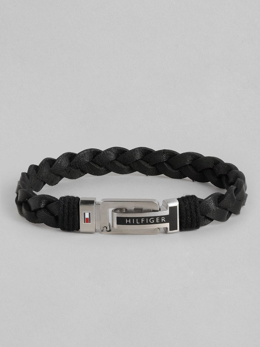 Tommy Hilfiger Men Leather Braided Wraparound Bracelet