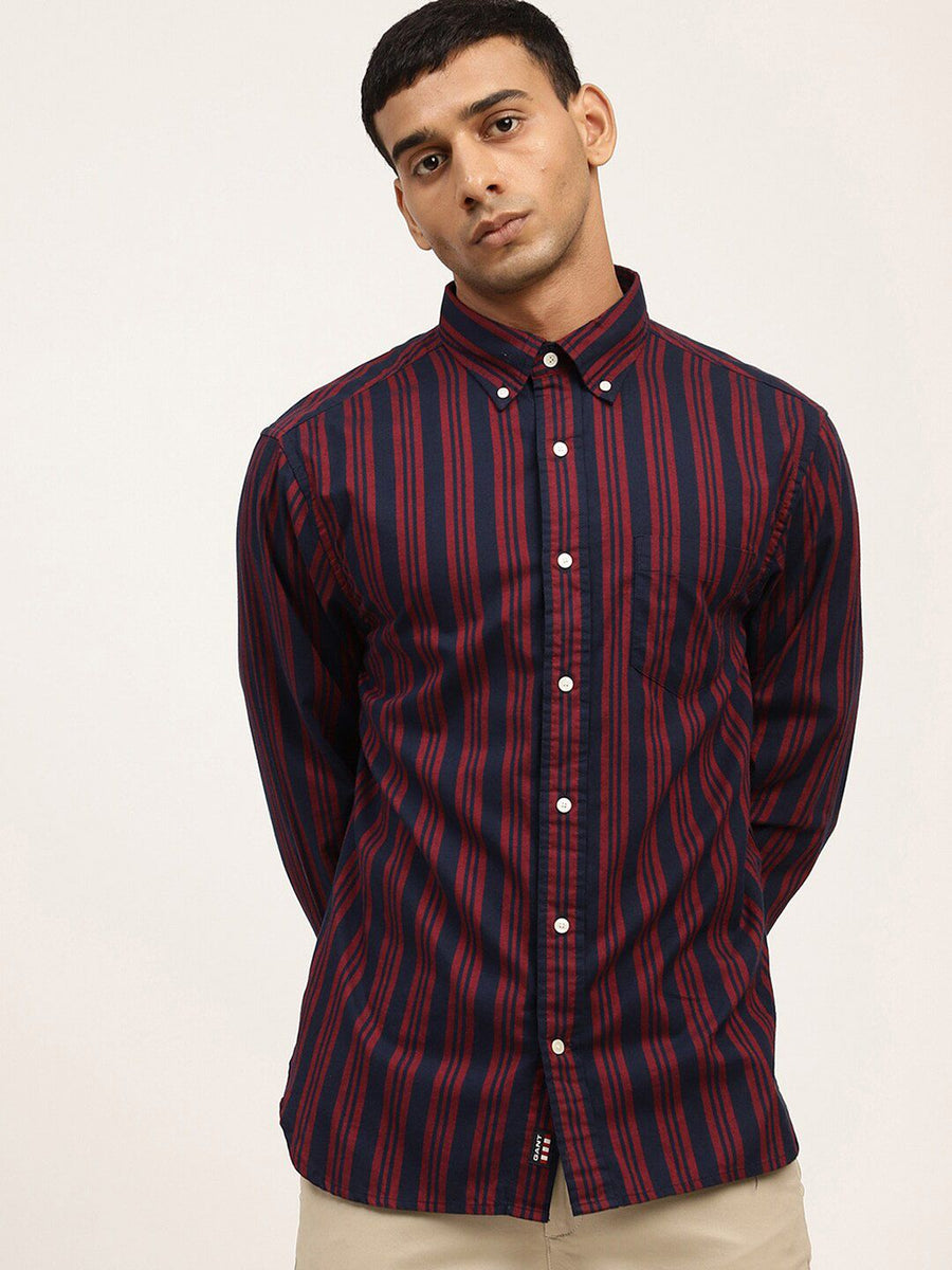 GANT Men Navy Blue Classic Striped Casual Shirt