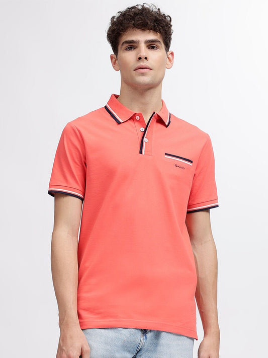 GANT Men Coral Solid Polo Collar Short Sleeves T-shirt