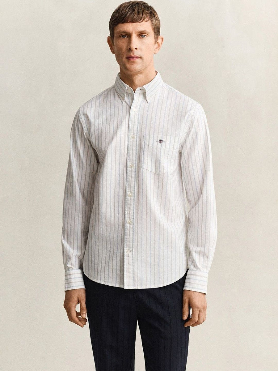 Gant Men White Striped Regular Fit Classic Oxford Shirt