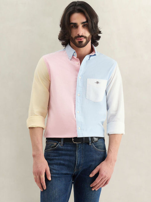 Gant Men Blue Colorblock Regular Fit Pure Cotton Shirt