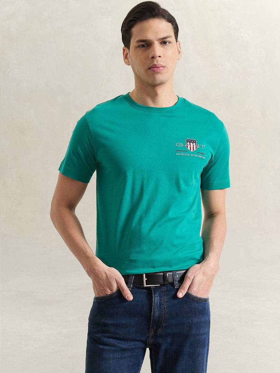 Gant Men Green Solid Regular Fit Archieve Shield T-Shirt