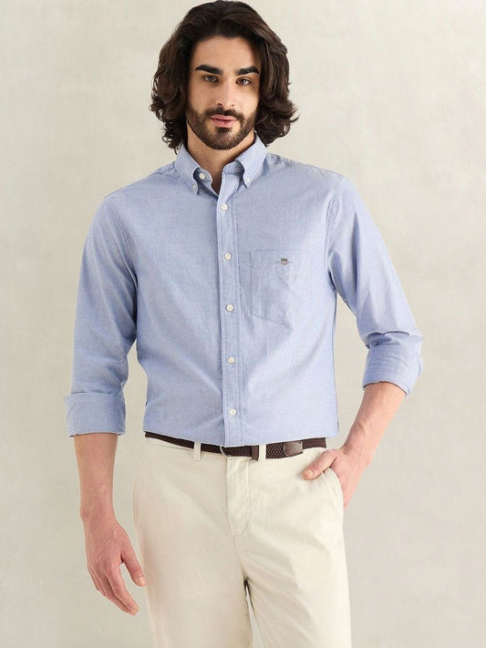 Gant Men Blue Solid Regular Fit Classic Oxford Shirt