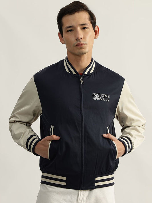 GANT Men Stand Collar Colourblocked Casual Varsity Jacket