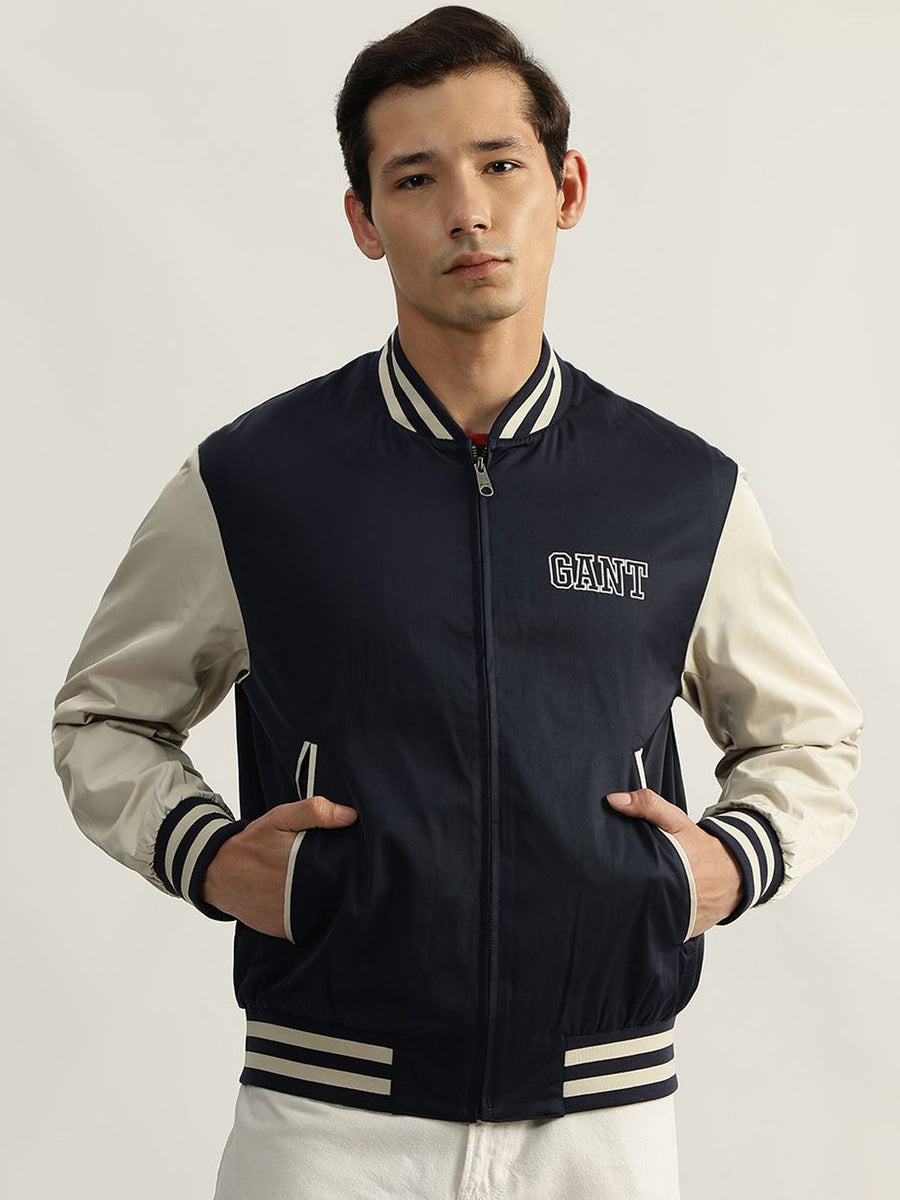 GANT Men Stand Collar Colourblocked Casual Varsity Jacket
