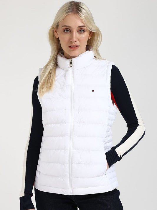 Tommy Hilfiger Women Mock Collar Solid Casual Puffer Jacket