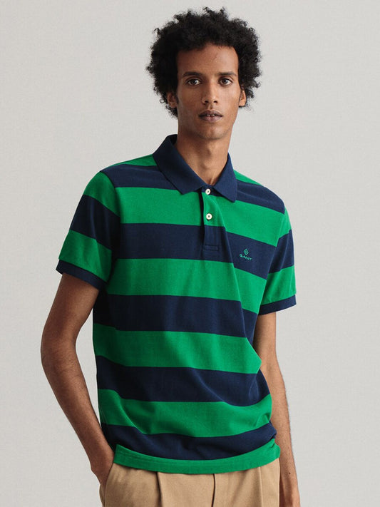 GANT Men Green & Navy Blue Striped Polo Collar T-shirt