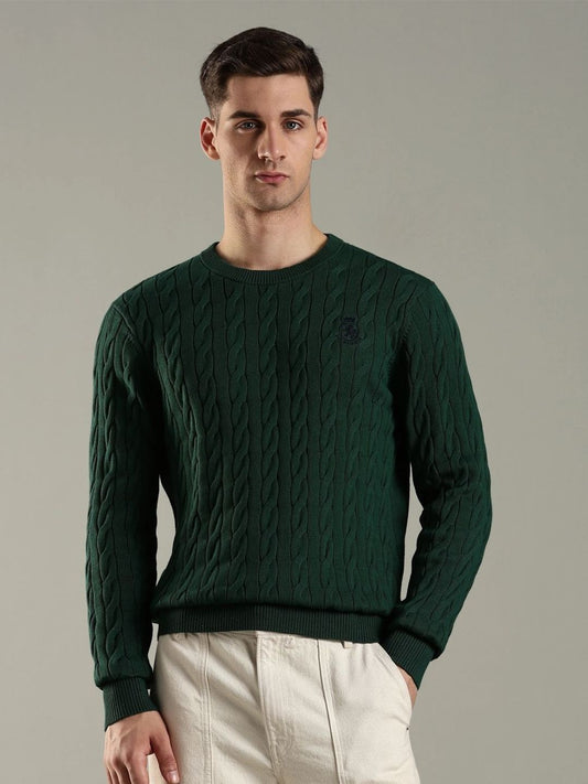 Tommy Hilfiger Self Design Cable Knit Round Neck Cotton Pullover Sweater