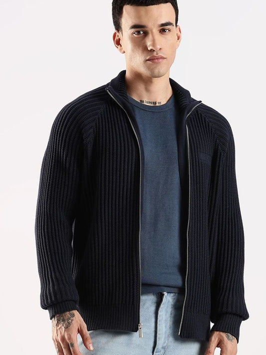 Calvin Klein Jeans Men Self Design Regular Fit Front-Open Sweater