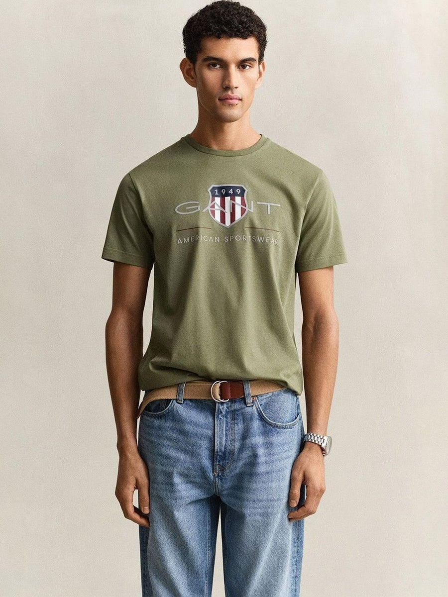 Gant Men Green Printed Regular Fit Archieve Shield T-Shirt