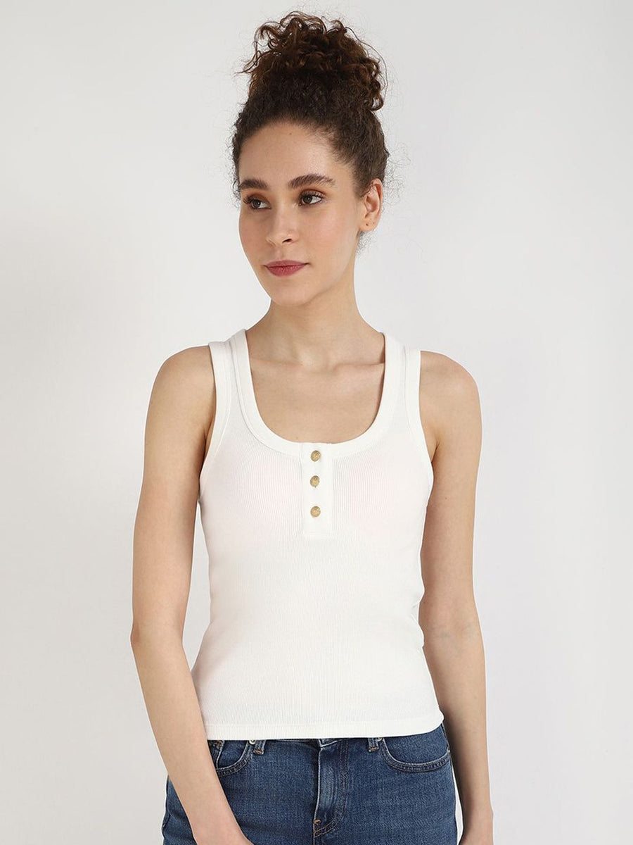 Tommy Hilfiger Women Solid Shoulder Straps Sleeveless Cotton Tank Top