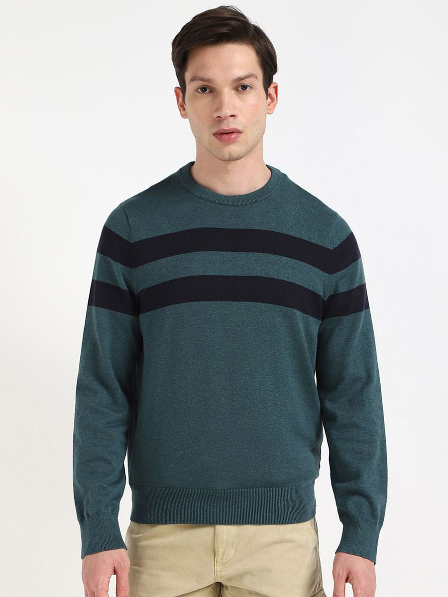 Tommy Hilfiger Men Striped Round Neck Pullover Cotton Sweater