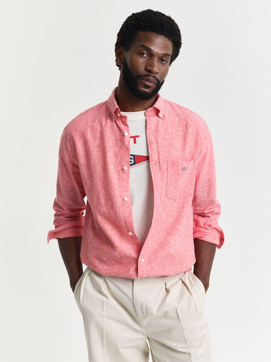 GANT Men Button-Down Collar Cotton Linen Casual Shirt
