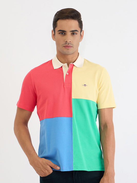 GANT Men Colourblocked Polo Collar Applique T-shirt