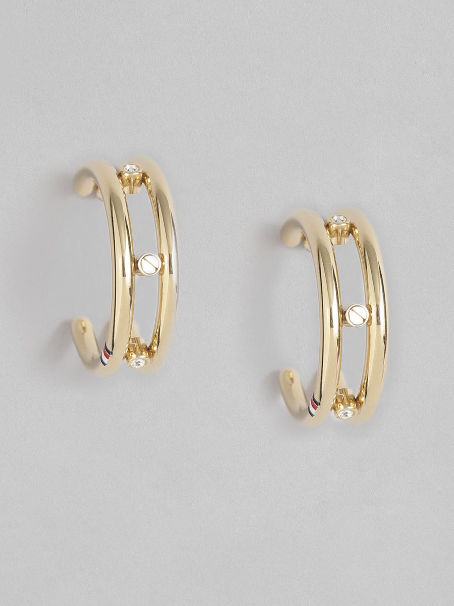 Tommy Hilfiger Gold Plated Stainless Steel Circular Half Hoop Earrings