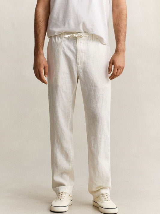 Gant Men Cream Solid Regular Fit Pure Linen Trouser