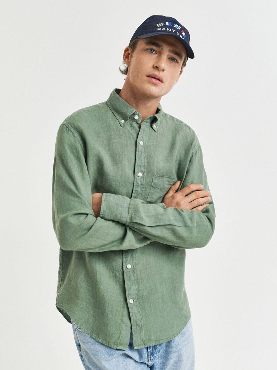GANT Men Button-Down Regular Garment Dyed Linen Casual Shirt