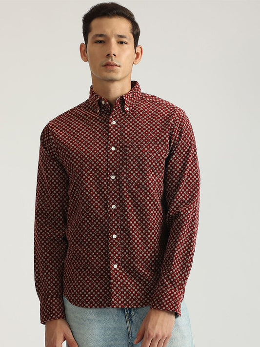 GANT Men Button-Down Collar Geometric Printed Cotton Casual Shirt