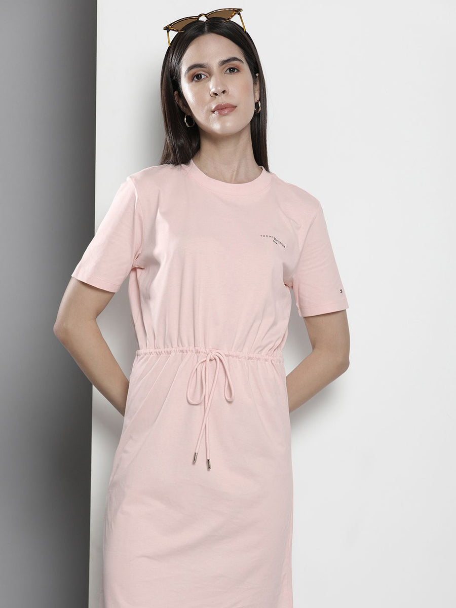 Tommy Hilfiger Solid Pure Cotton A-Line Dress With Tie-up Detail