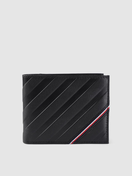 Tommy Hilfiger Men Black Textured Two Fold Leather Wallet