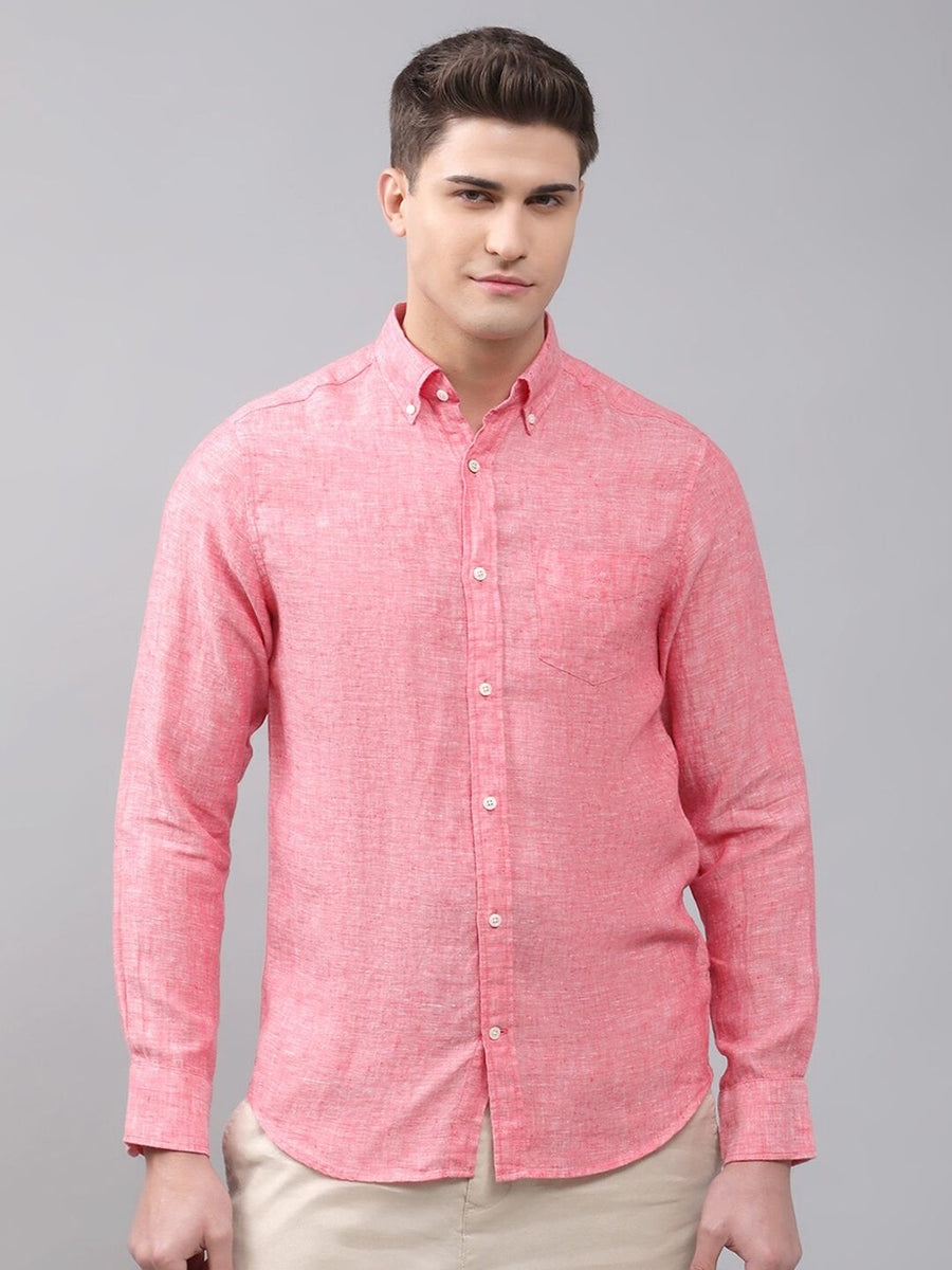 GANT Men Pink Solid Linen Casual Shirt