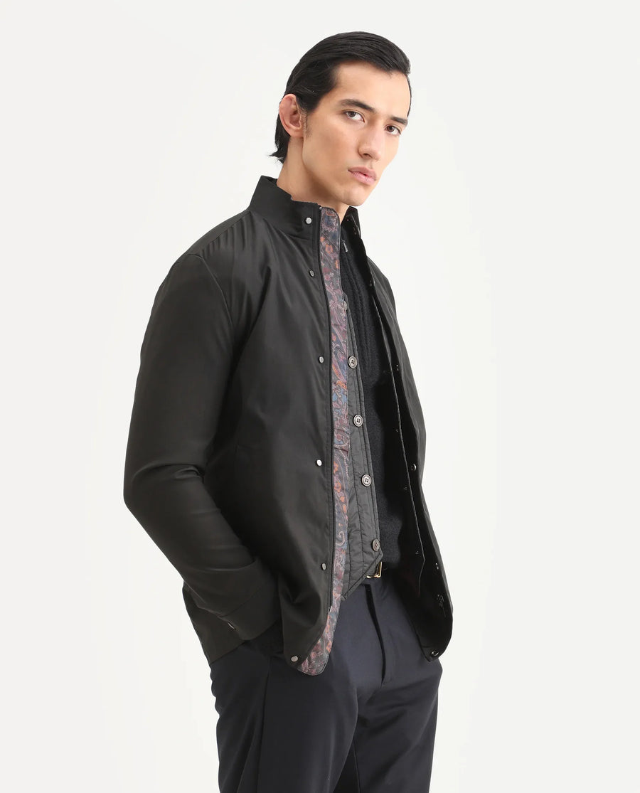 Rare Rabbit Men's Berry Black Polyester Plain Regular Fit Full Sleeve High Neck Jacket