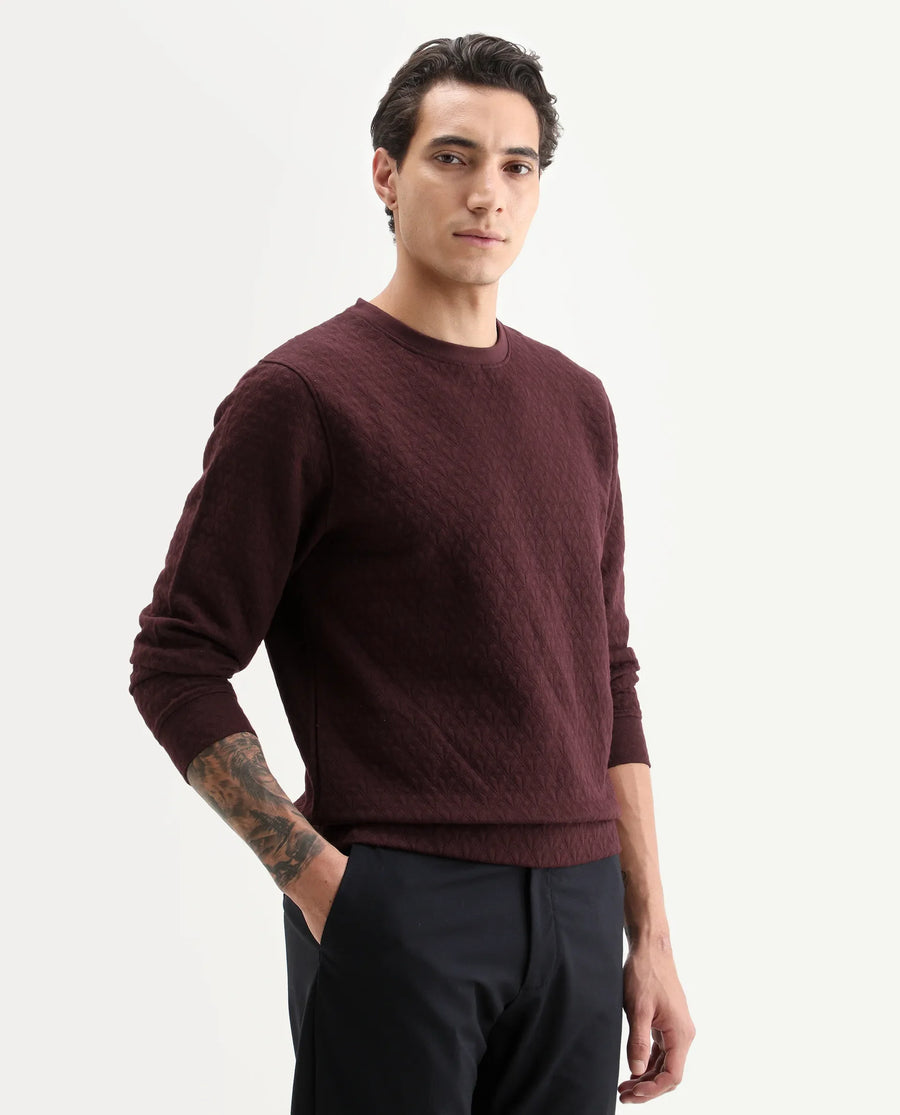 Rare Rabbit Men's Tony Maroon Cotton Plain Regular Fit Full Sleeve Crew Neck Sweatshirt