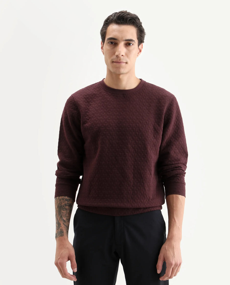 Rare Rabbit Men's Tony Maroon Cotton Plain Regular Fit Full Sleeve Crew Neck Sweatshirt