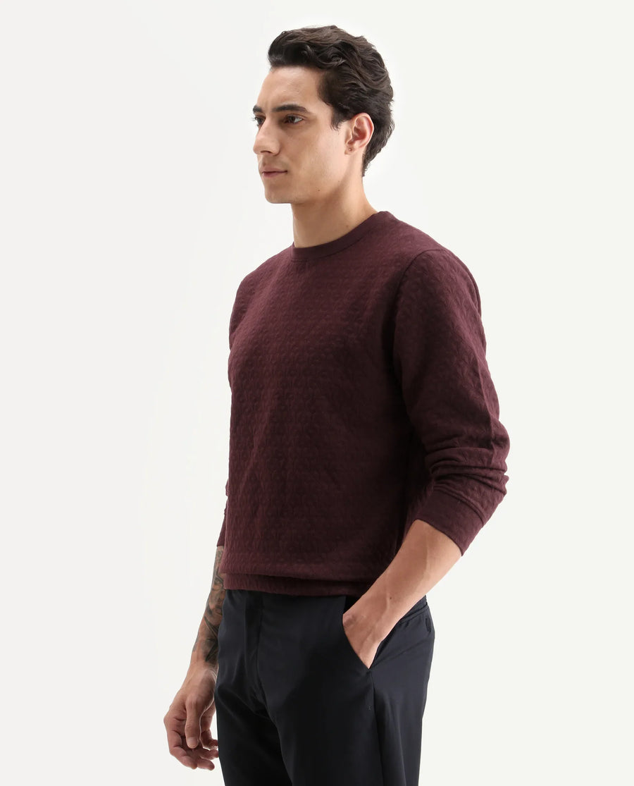 Rare Rabbit Men's Tony Maroon Cotton Plain Regular Fit Full Sleeve Crew Neck Sweatshirt